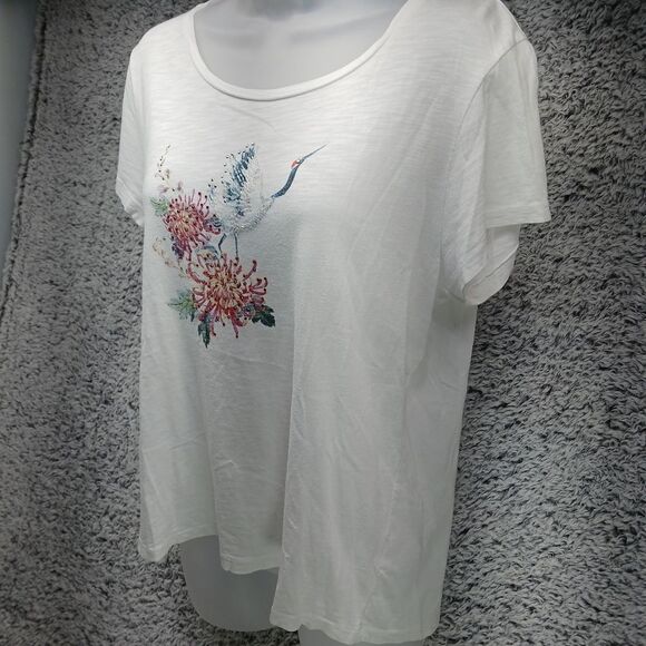 Krazy Kat Embellished Beaded Short Sleeve T- Shirt. Womans Large. Bird/ Flower. - Picture 9 of 12